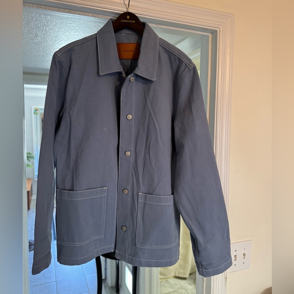 SANDRO Patch-pocket cotton
Canvas Worker Jacket denim jacket —- retail 400.00